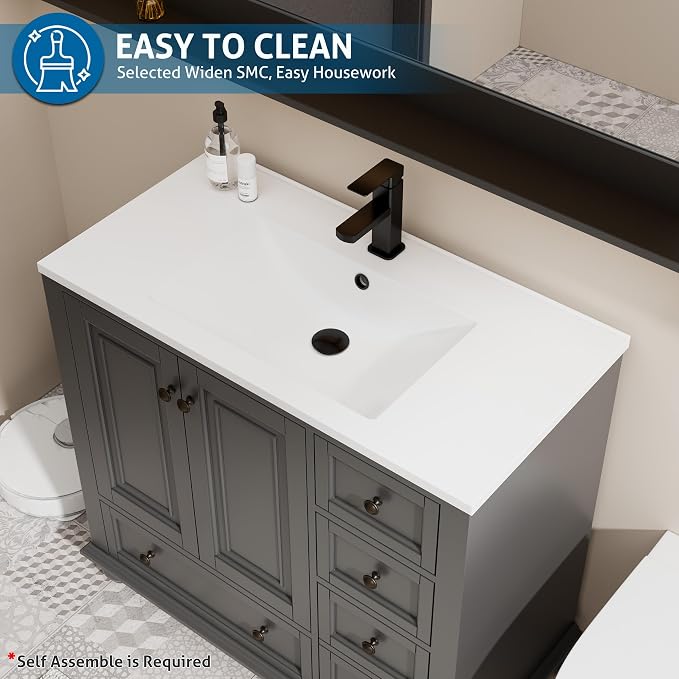 eclife 36" Bathroom Vanity Sink Combo Vintage Style - Image 4