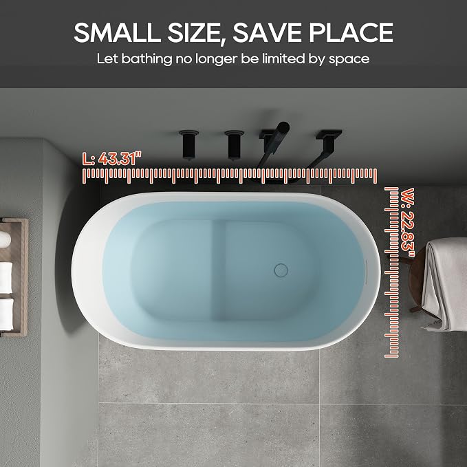 SJ Star&Jane 43" Solid Surface Japanese Soaking Bathtub Stone Resin - Image 7