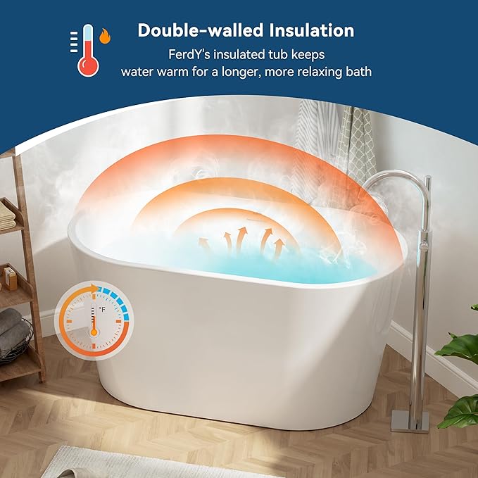 FerdY Shangri-La 47" Acrylic Freestanding Bathtub, Small Classic Oval Shape - Image 2