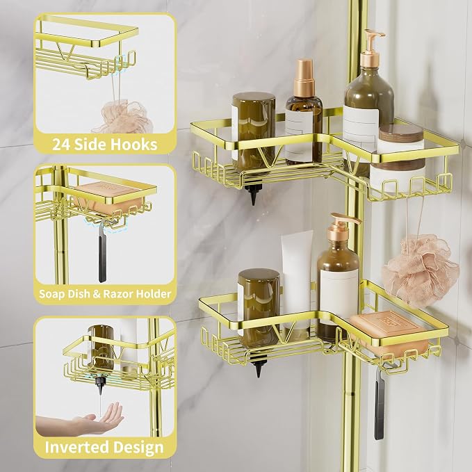 KEGII Corner Gold Shower Caddy Tension Pole - Image 2