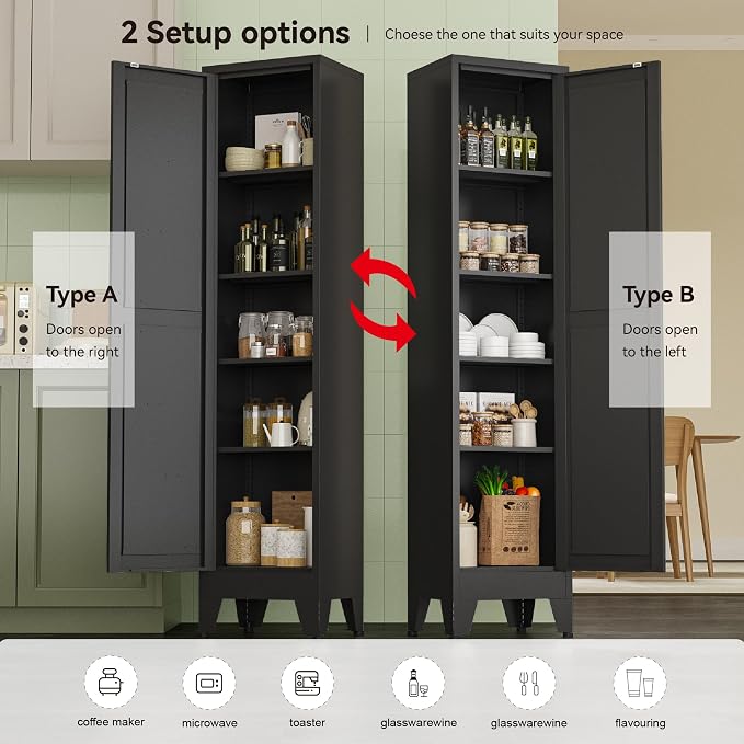 Narrow Metal Cabinet with 4 Adjustable Shelves and Barn Doors, Tall Bathroom - Image 4