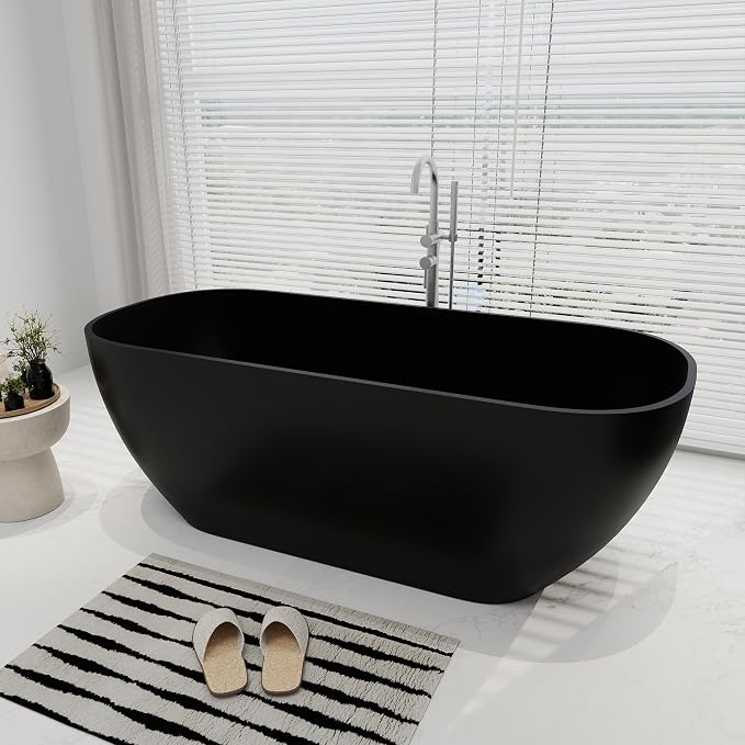 SJ STAR&JANE 67" Solid Surface Freestanding Bathtub Oval Stone Resin Soaking - Image 7