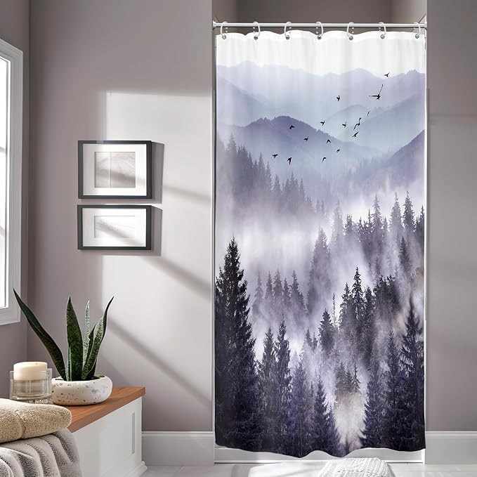 Riyidecor Stall Half Small Rv Shower Curtain 36Wx72H Inch Purple Mountain Camp by Riyidecor