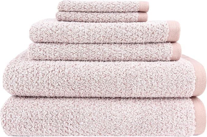 Diamond Jacquard Bath Sheet 6 PC Set Rose -2 Bath Sheet, 2 Hand Towel, 2 Wash by Everplush