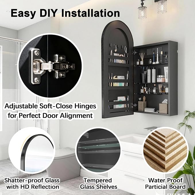 FKWin Black Mirror with Medicine Cabinet and Power Outlet, not Recessed - Image 3