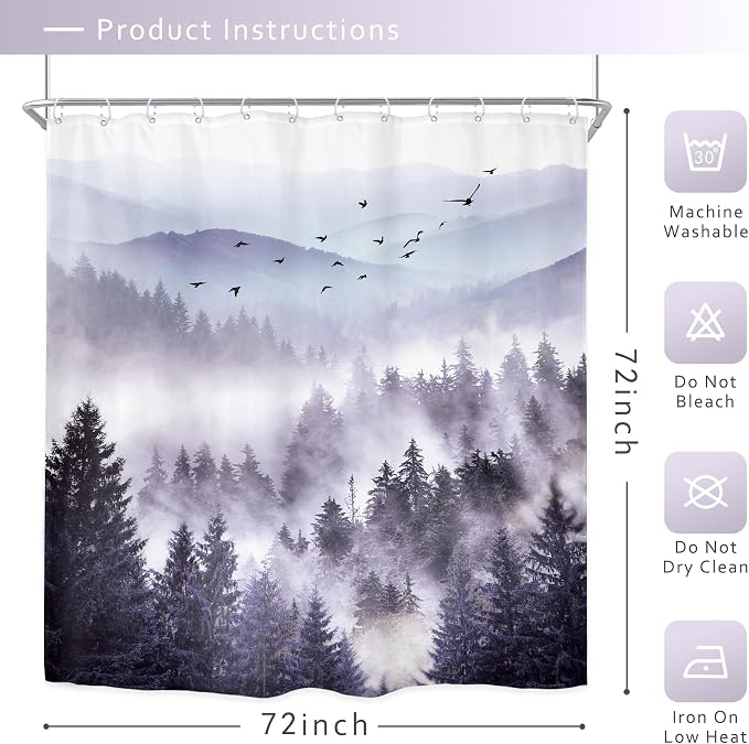 Riyidecor Purple Mountain Shower Curtain 72Wx72H Inch Nature Scenery Landscape - Image 5