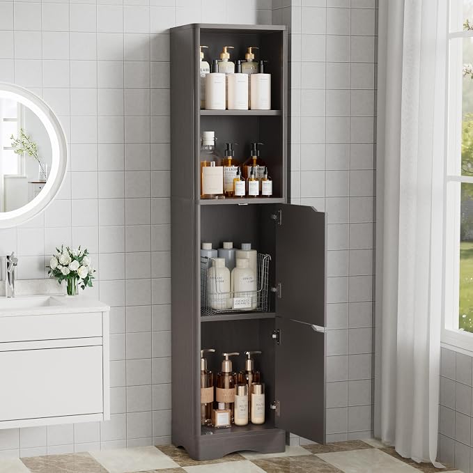 67" Tall Bathroom Organizer and Storage, Narrow Storage Cabinet - Image 7
