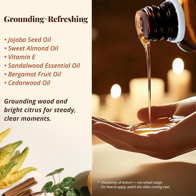 Sandalwood & Bergamot Aromatherapy Body & Massage Oil – Lightweight, - Image 3