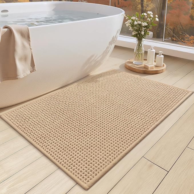 Color&Geometry Rubber Backed Waffle Bath Mat Non Slip Machine Washable Bathroom by COLORG