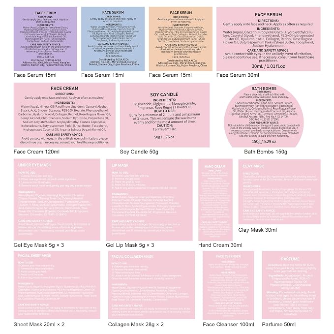 Rose Facial Skin Care Set, Beauty Care Kit, Sheet Mask, Makeup Bag, Face Serum - Image 9
