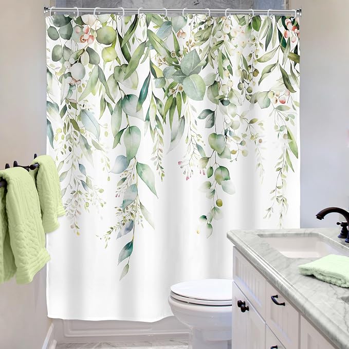 Riyidecor Sage Green Eucalyptus Leaves Shower Curtain - Image 3