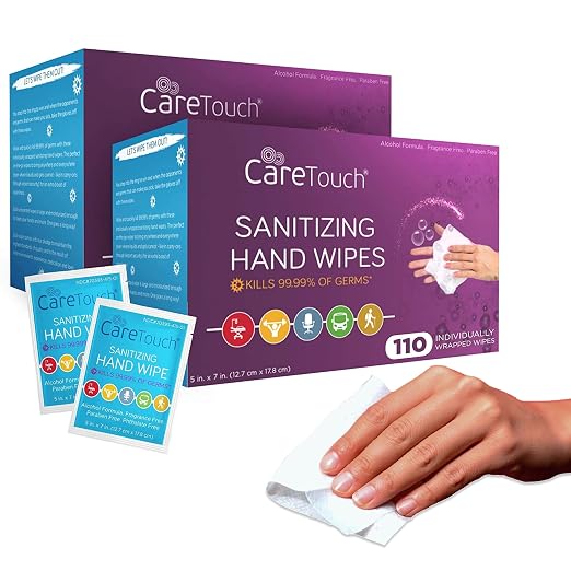 Care Touch Hand Sanitizer Wipes – 220 Individually Wrapped Packets by CareTouch