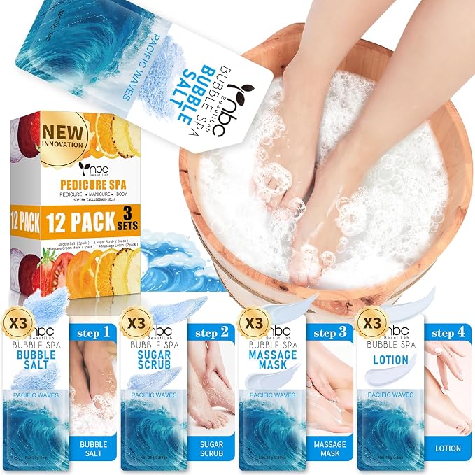 Pedicure Kit Foot Soak Set: Bubble Salt, Sugar Scrub, Massage Mask, Massage by nbcBeautiLab