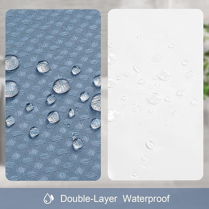 3 in 1 Extra Long Moonlight Blue Shower Curtain Set-72 W x 84 H, Modern Waffle - Image 6