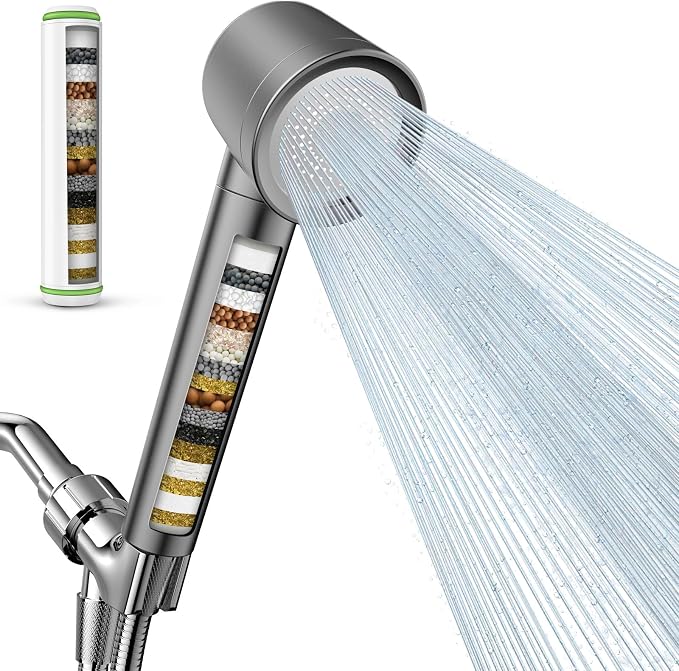 Filtered Shower Head with Handheld, High Pressure Water Flow and Multiple Spray by Sipaote