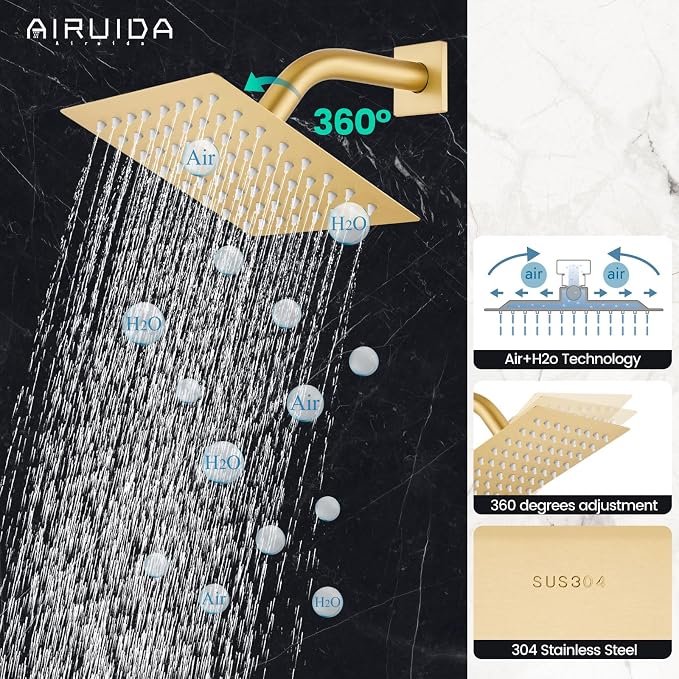 Airuida Shower Faucet Set Bathroom Rain Shower System SUS304 Stainless Steel - Image 7