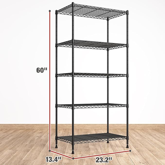 REIBII 5 Tier Storage Shelves Adjustable Wire Rack Shelving, Kitchen Shelves - Image 3