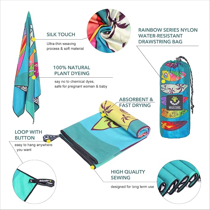 4Monster Microfiber Beach Towel Quick Dry, Super Absorbent Lightweight Travel - Image 3