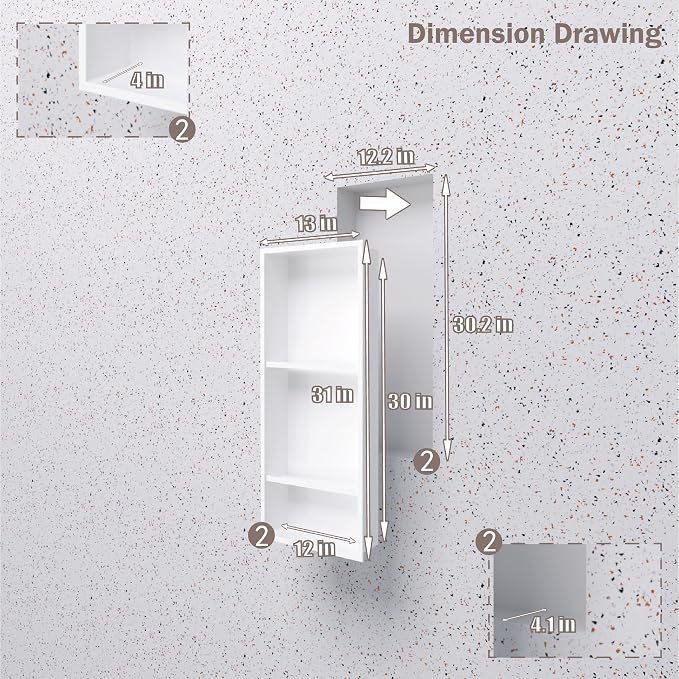 No Tile Needed Shower Niche for Bathroom Storage, Recessed Wall Niche, - Image 7