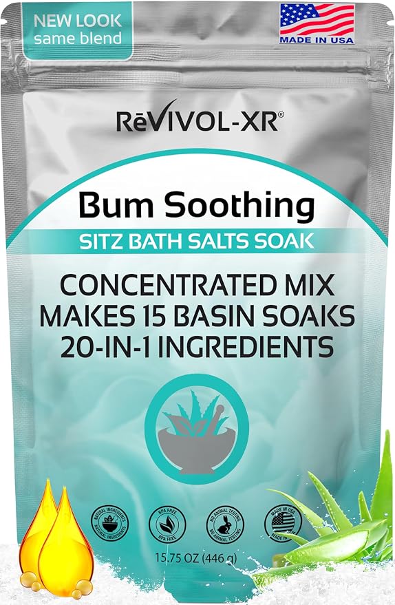 Sitz Bath for Hemorrhoids Soothing 20-in-1 Salts Mix + E Oils, 15 Soaks by ReVIVOL-XR