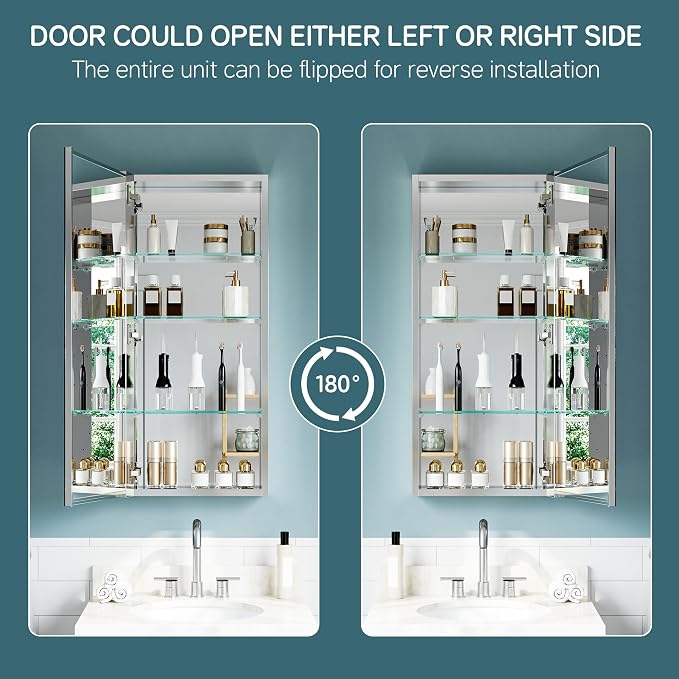 16"x36" Bathroom Mirror Medicine Cabinet, Aluminum Silver Medicine Cabinet - Image 8