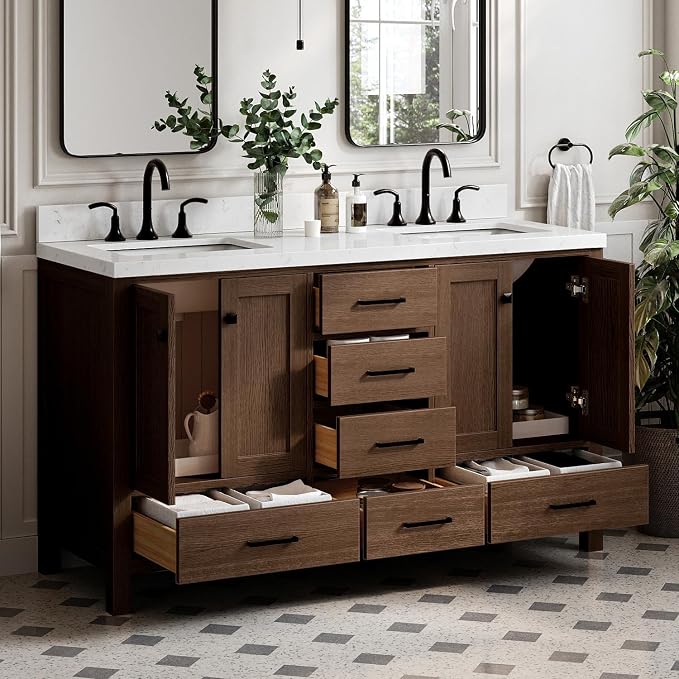 ARIEL Cambridge 60 Inch Double Rectangular Sink Bathroom Vanity - Image 2
