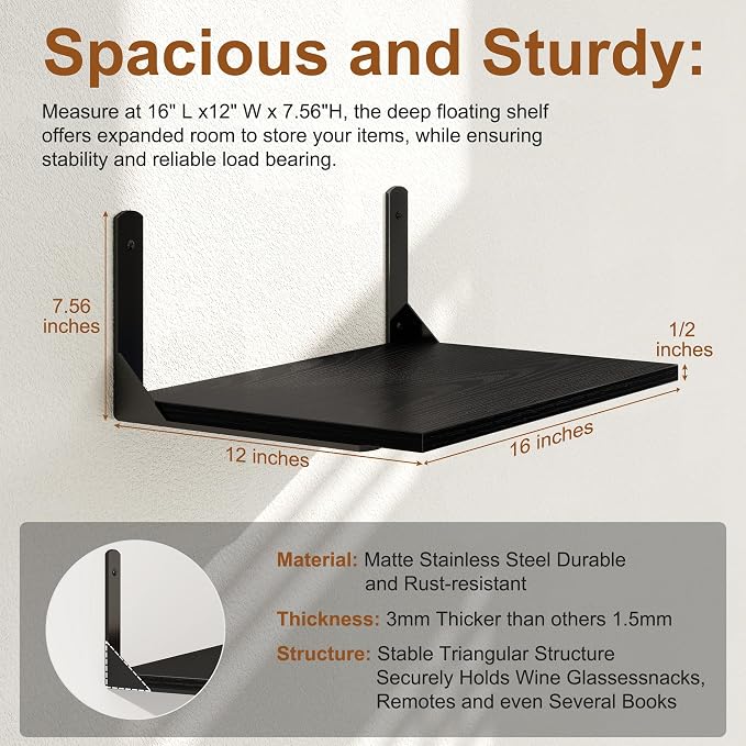 16" W x 12" D Black Floating Shelves - Image 3