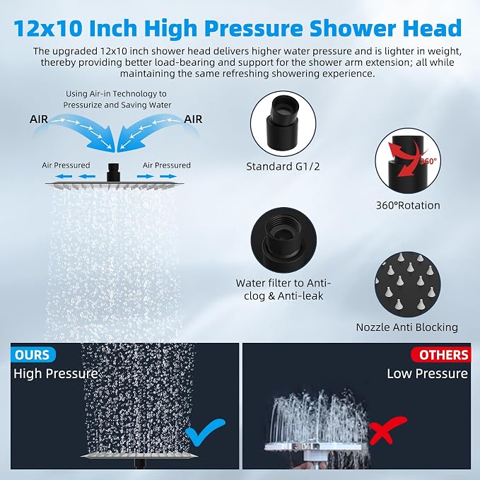 Hibbent All Metal cUPC Certified Rain Shower Head, Solid Brass Adjustable - Image 3