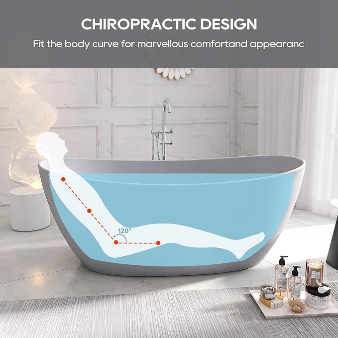 SJ STAR&JANE 65" Solid Surface Freestanding Bathtub Stone Resin Soaking Tub - Image 5