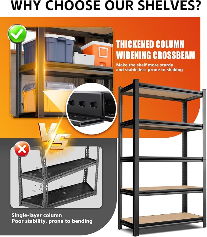 AOAORRG Set of 3 Garage Shelving Heavy Duty Storage Shelves, 5-Tier Metal - Image 7