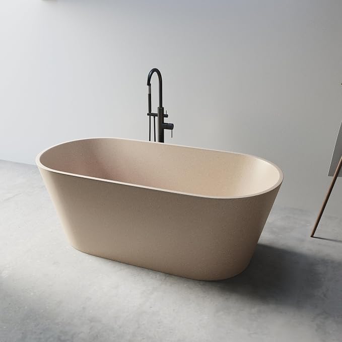 Stone Resin Freestanding Bathtub 59", Terrazzo Bathtub Soaking Tub, Solid - Image 3