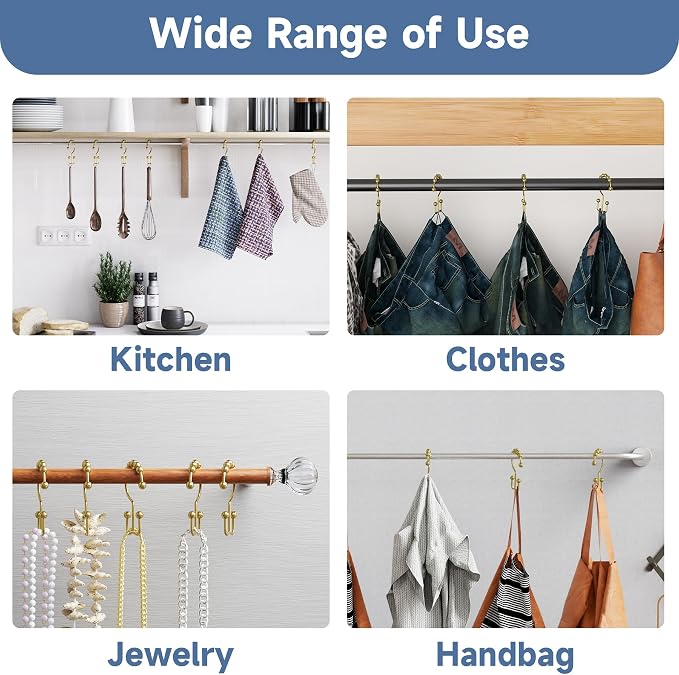 Titanker Gold Shower Curtain Hooks Rings, Rust-Resistant Metal Double Glide - Image 5