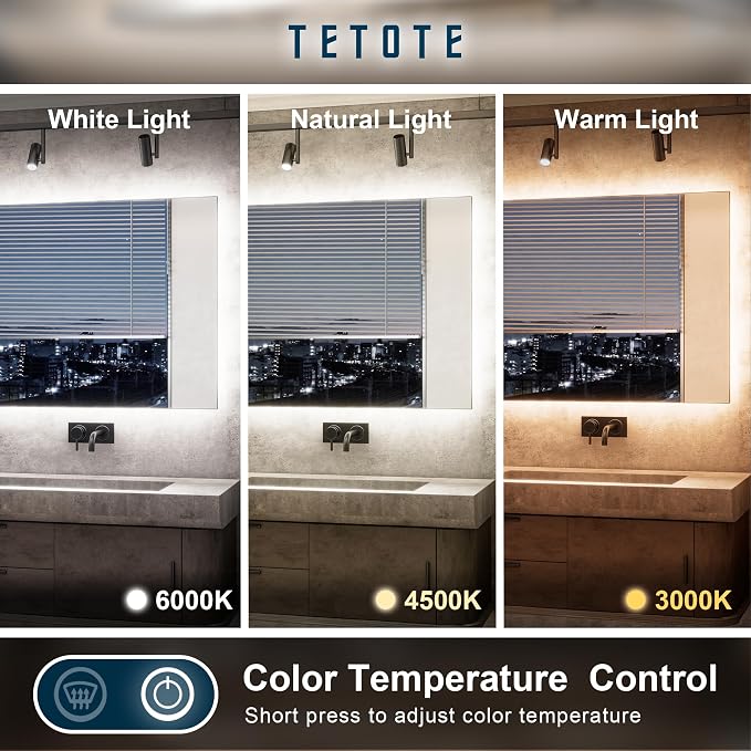 TETOTE 24 x 36 Inch LED Backlit Bathroom Mirror - Image 2