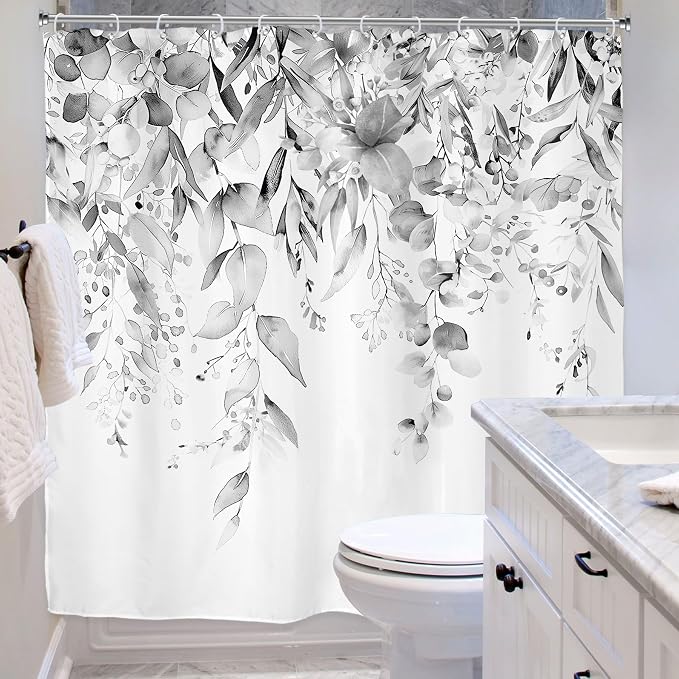 Riyidecor Grey Eucalyptus Leaves Shower Curtain - Image 4
