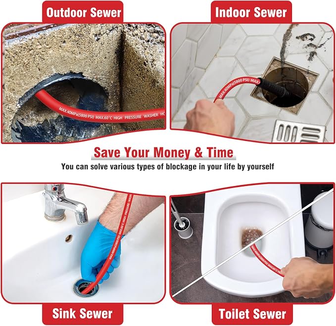 Sewer Jetter Kit 200FT for Pressure Washer, 5800 PSI Drain Cleaner Hose 1/4 - Image 6