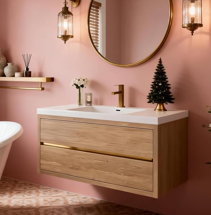 Modern 48" Wall-Mounted Bathroom Vanity by VUMALL