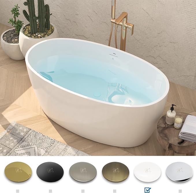FerdY Tahiti 55" Acrylic Freestanding Bathtub, Elegant Oval Shape Soaking - Image 3