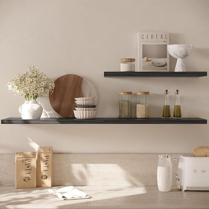 Wall Shelf Set of 3, Dark Wood Floating Shelves 24 in W x 10 in D x 1 in H - Image 9