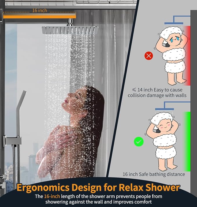 SR SUN RISE SRSH-D1203 12 Inches Bathroom Luxury Rain Mixer Shower Combo Set - Image 6