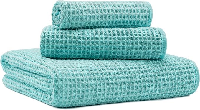 New Microfiber Waffle Bath Towels, 3 Pieces, Fast Drying, Lint Free, Includes by Unknown