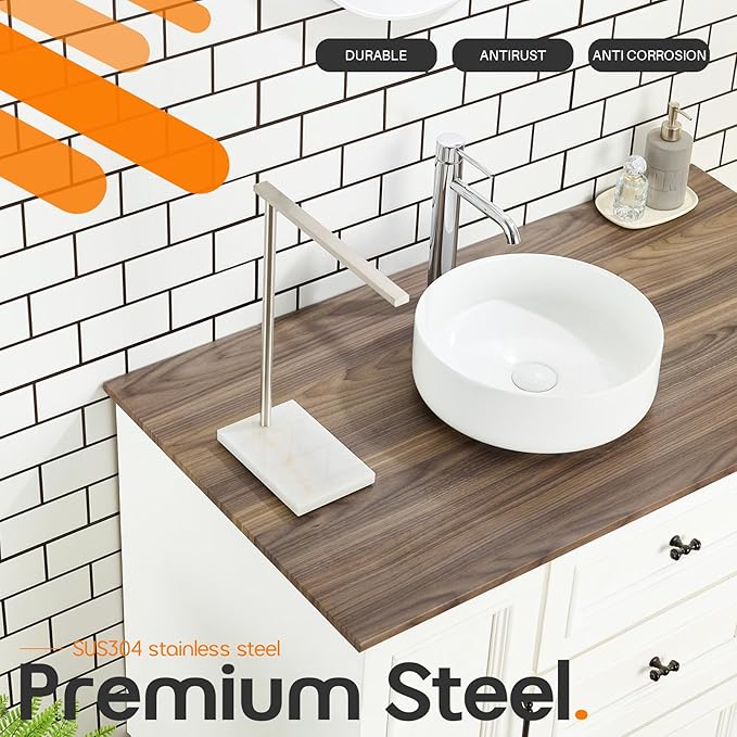 Standing Towel Rack Brushed Nickel 1-Tier Towel Bar - Image 3
