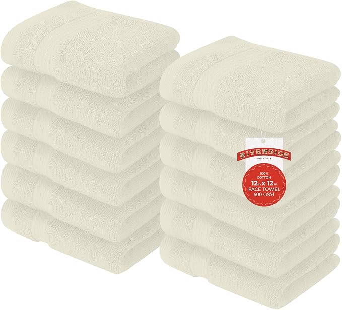 RIVERSIDE 12 Pack Premium 100% Cotton Face Washcloths, 550 GSM, 12 x 12 Inches by RIVERSIDE