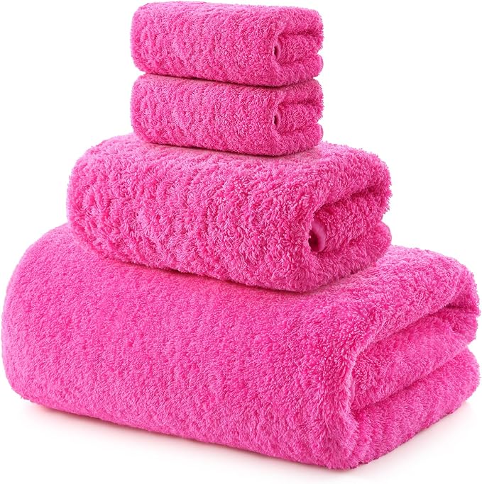 REDKISS Luxury Pink Bath Towel Set of 4, 100% Cotton 900 GSM Premium Bathroom by REDKISSOnline