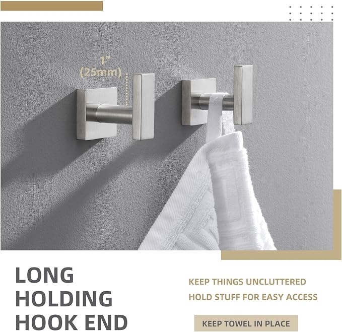 Angle Simple Bathroom Towel Hook 2 Pack, SUS304 Stainless Steel Bath Robe Holder - Image 3