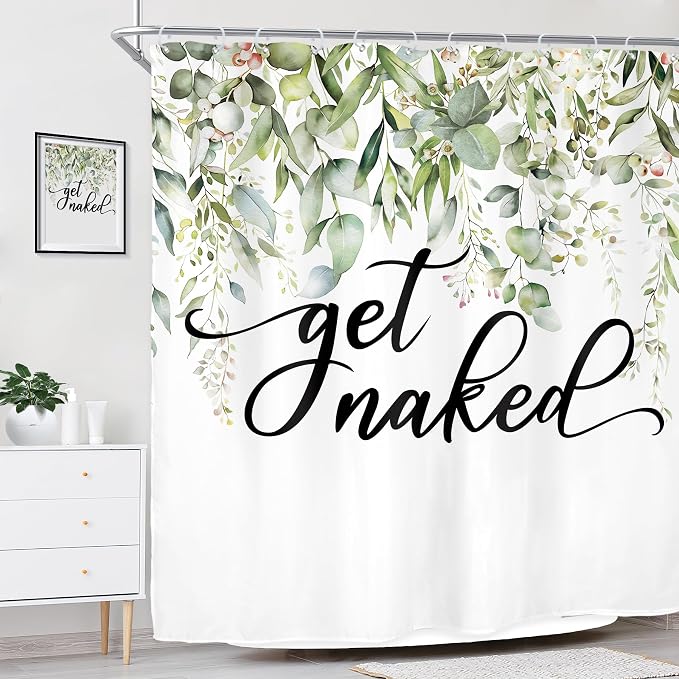 Riyidecor Sage Green Eucalyptus Leaves Shower Curtain - Image 3