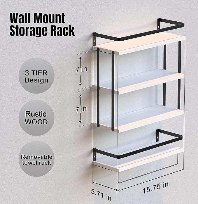 RICHER HOUSE 3+1 Tier Wall Mounted Floating Shelves Set of 2, Rustic Wood Wall - Image 2