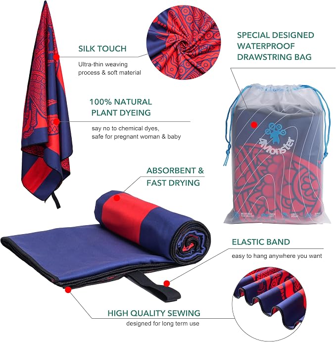 4Monster Microfiber Beach Towel Quick Dry, Super Absorbent Lightweight Travel - Image 4