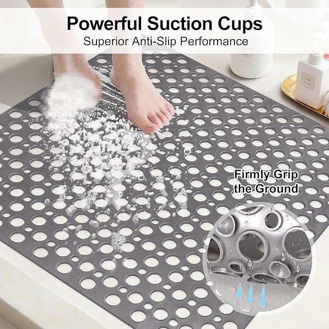 Anti Slip Shower Mat with Suction Cups, 27x27 Inch Quick Drain TPE Non Slip - Image 3