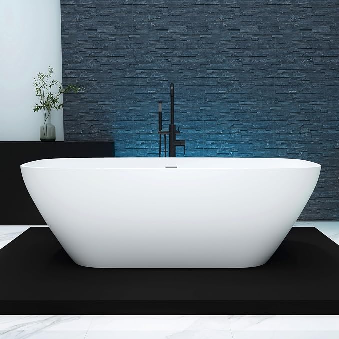67'' Freestanding Bathtub Resin Stone Deep Soaking Tubs Solid Surface Matte Tub by MEDUNJESS