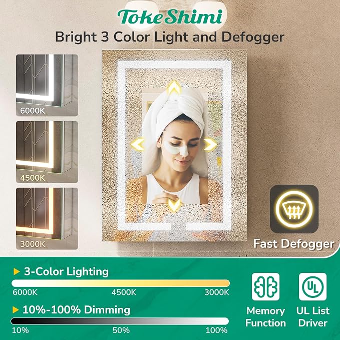 TokeShimi 36x24 Lighted Medicine Cabinet Mirror - Image 6